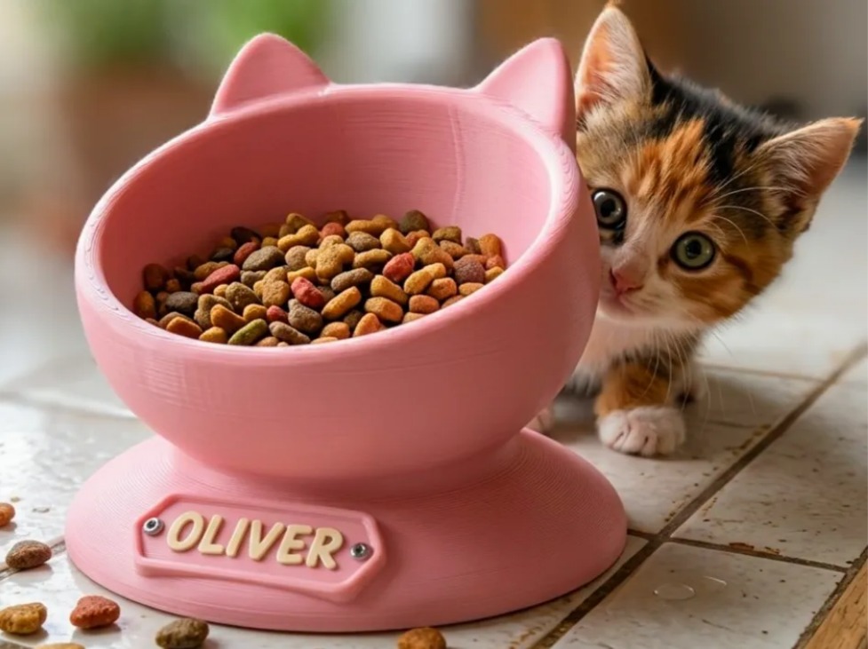 Comedouro Personalizado para Gatos – Impresso em 3D com Nome do Seu Pet